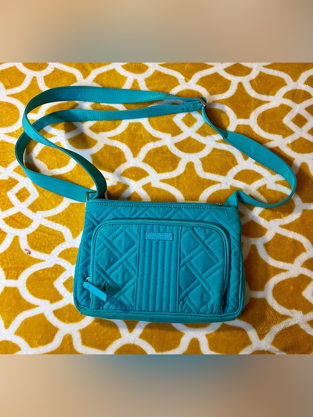 Vera Bradley Blue Quilted Crossbody Bag Zip Closure, Adjustable Strap, Pockets